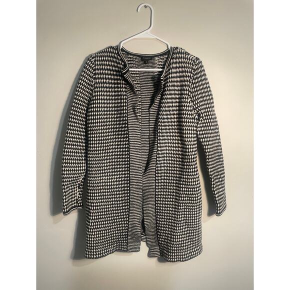 Talbots Black Checked Pure Merino Wool Chunky Knit Cardigan Size Medium - Picture 1 of 9